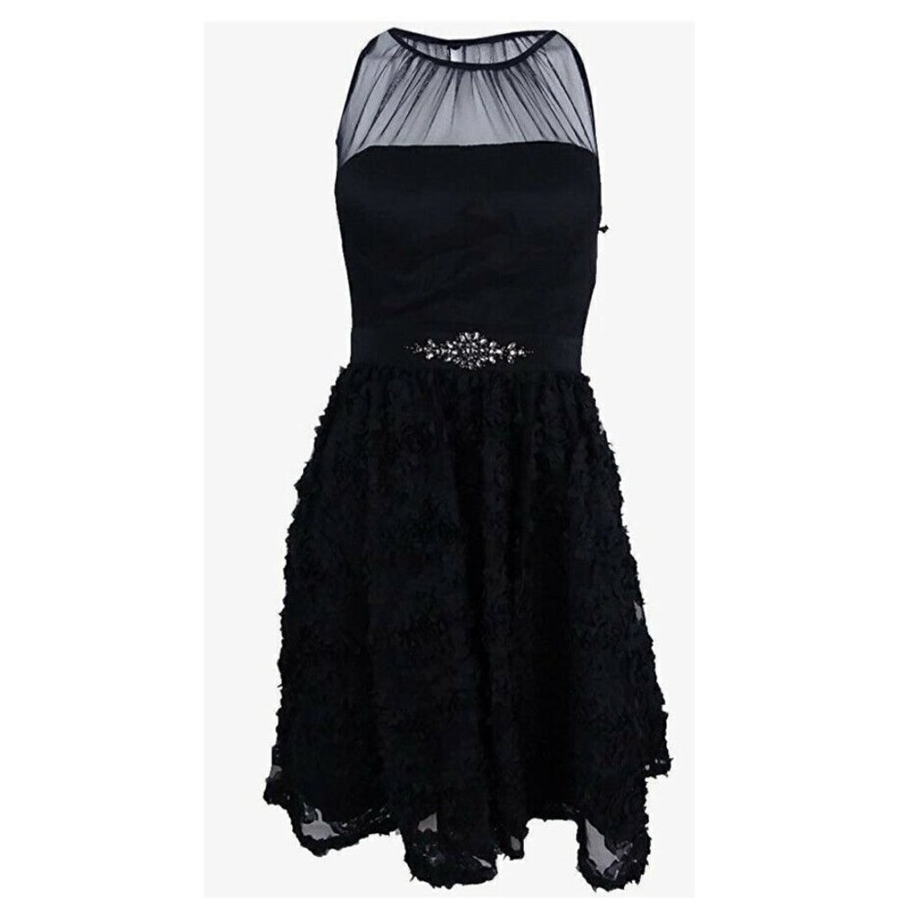 Adrianna Papell Womens 4 Black Sleeveless Chiffon Petal Party Dress Nwt $220